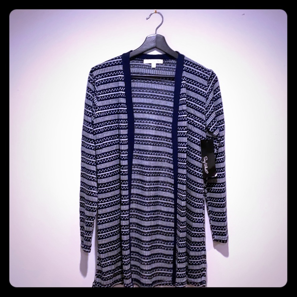 Say what? / navy and gray sweater - small